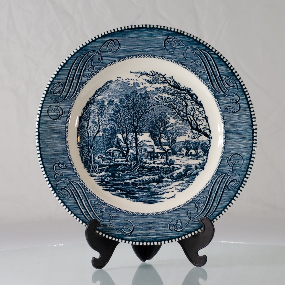 Currier & Ives Old Grist Mill Plate & Stand